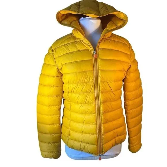Save the Duck Mustard , XL. Lightweight Hooded Puffer. Cruelty Free. Packable - Picture 6 of 16